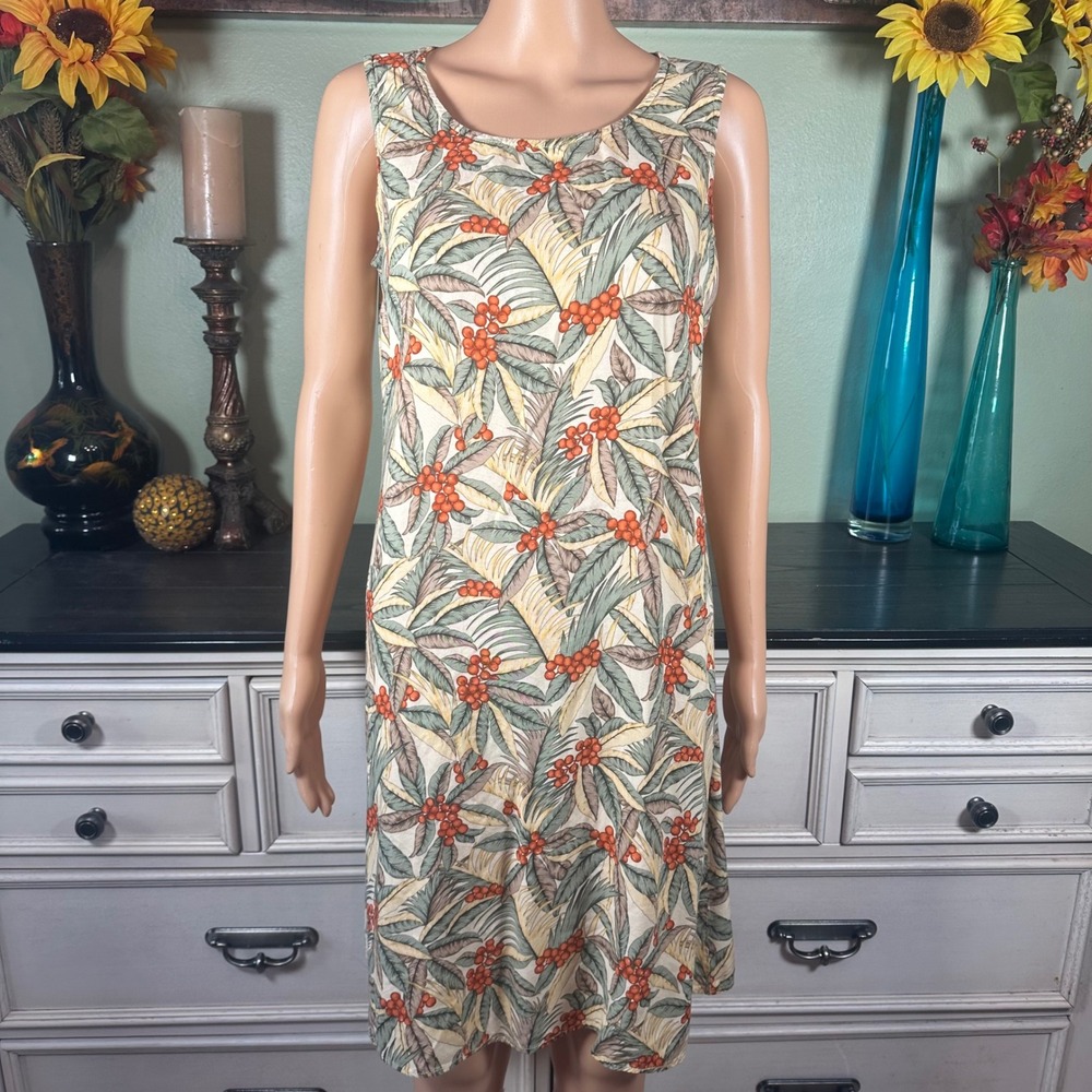 Vintage 90s Requirements Botanical Midi Dress Medium Tropical Garden Cottage